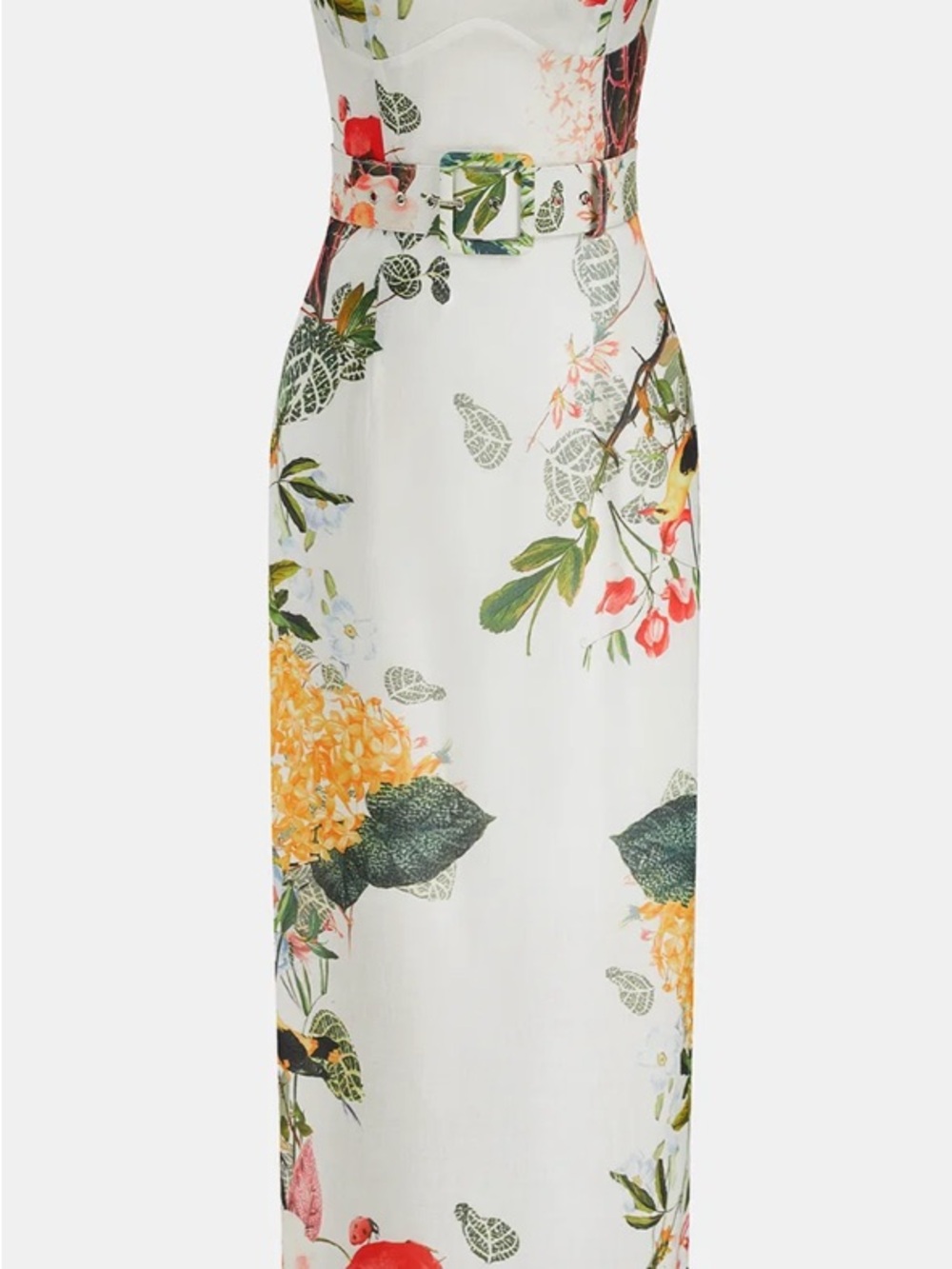 Commense White Maxi Skirt with Floral Print and Belt